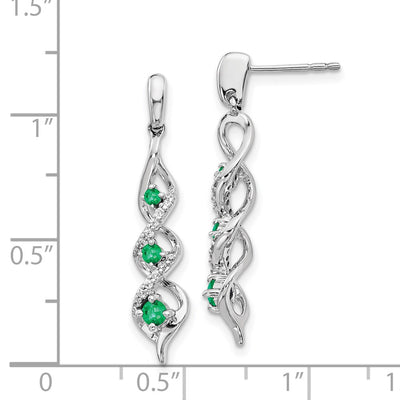 14K White Gold Diamond and Emerald Post Dangle Earrings