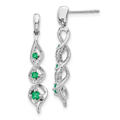 14K White Gold Diamond and Emerald Post Dangle Earrings
