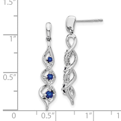 14K White Gold Diamond and Blue Sapphire Post Dangle Earrings
