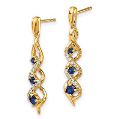 14K Diamond and Blue Sapphire Post Dangle Earrings