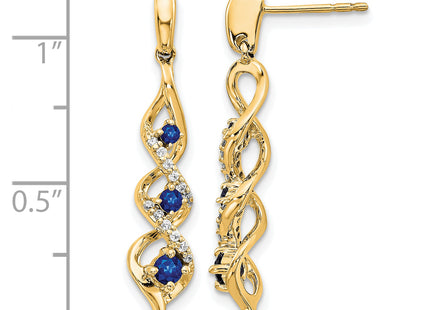14k Diamond and Blue Sapphire Post Dangle Earrings