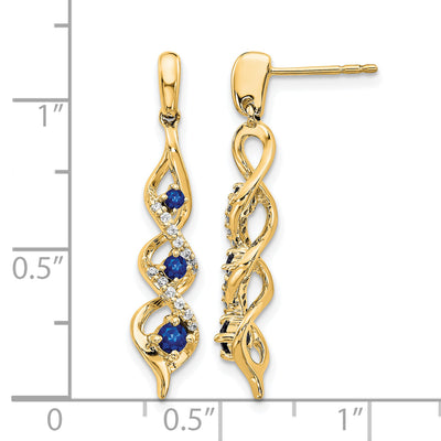 14K Diamond and Blue Sapphire Post Dangle Earrings
