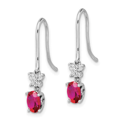 14K White Gold Diamond and Oval Ruby Earrings