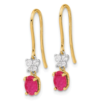 14K Two Tone Diamond and Oval Ruby Earrings