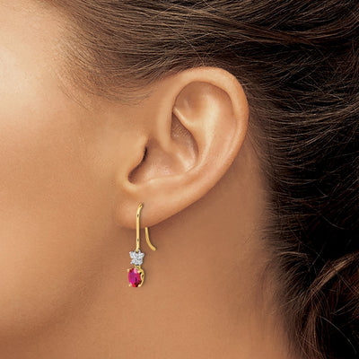 14K Two Tone Diamond and Oval Ruby Earrings