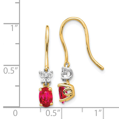 14K Two Tone Diamond and Oval Ruby Earrings