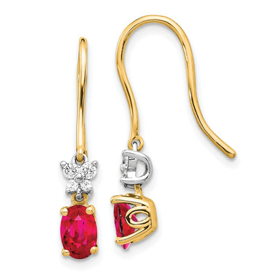 14K Two Tone Diamond and Oval Ruby Earrings