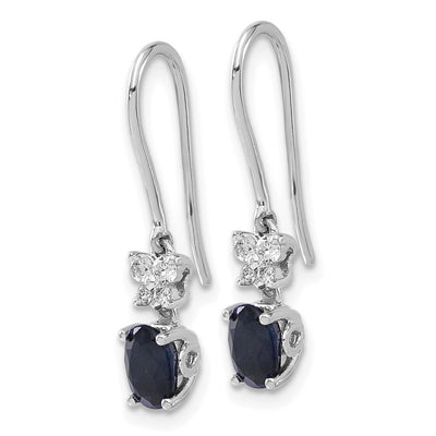 14K White Gold Diamond and Oval Sapphire Shepherd Hook Earrings
