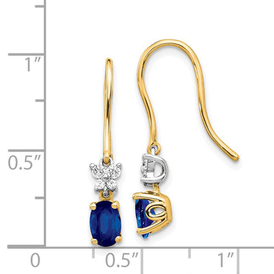 14K Two Tone Diamond and Oval Sapphire Earrings