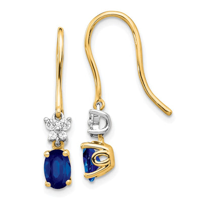 14K Two Tone Diamond and Oval Sapphire Earrings
