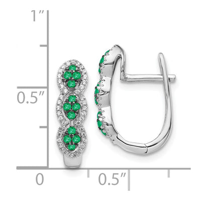 14K White Gold Diamond and Emerald Hinged Earrings