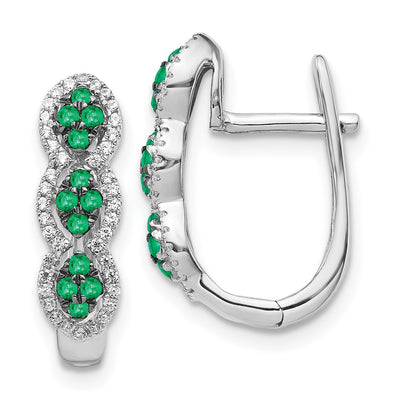 14K White Gold Diamond and Emerald Hinged Earrings