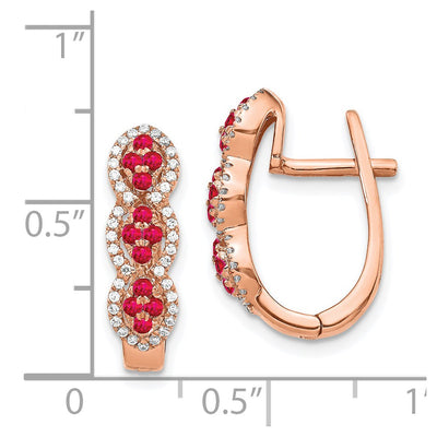 14K Rose Gold Diamond and Ruby Hinged Earrings