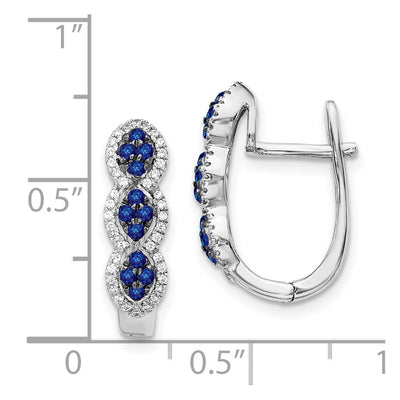 14K White Gold Diamond and Blue Sapphire Hinged Earrings