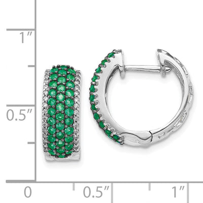 14K White Gold Diamond and Emerald Hinged Hoop Earrings, 17 x 18mm