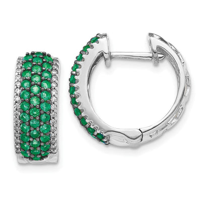 14K White Gold Diamond and Emerald Hinged Hoop Earrings, 17 x 18mm