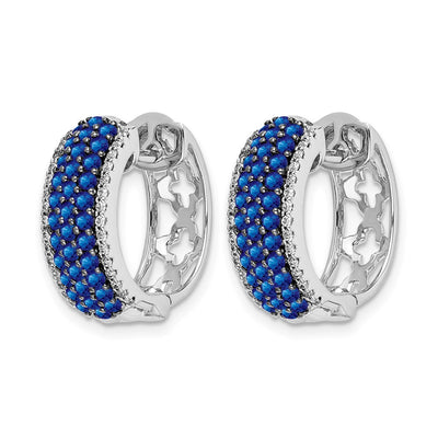 14K White Gold Diamond and Sapphire Hinged Hoop Earrings, 17 x 18mm