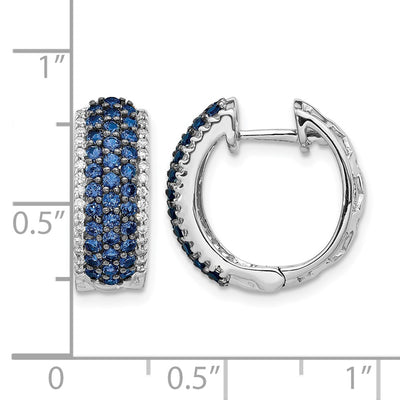 14K White Gold Diamond and Sapphire Hinged Hoop Earrings, 17 x 18mm