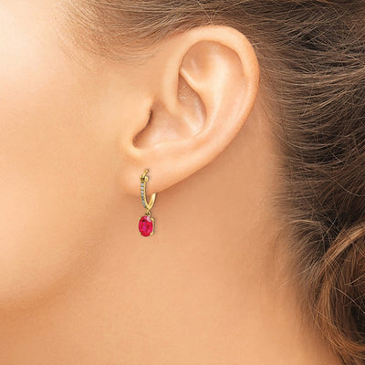 14K 1/10 carat Diamond and Ruby Dangle Hoop Earrings