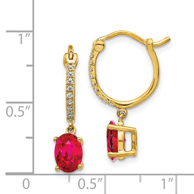 14K 1/10 carat Diamond and Ruby Dangle Hoop Earrings
