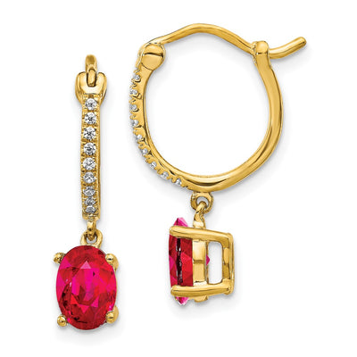 14K 1/10 carat Diamond and Ruby Dangle Hoop Earrings