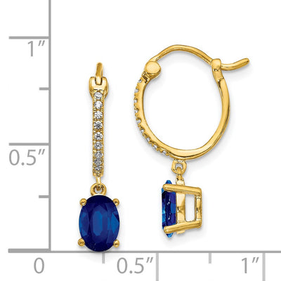 14K 1/10 carat Diamond and Sapphire Dangle Hoop Earrings