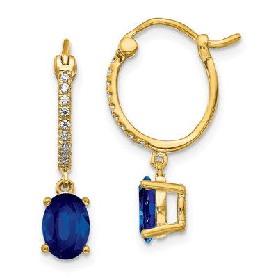 14K 1/10 carat Diamond and Sapphire Dangle Hoop Earrings