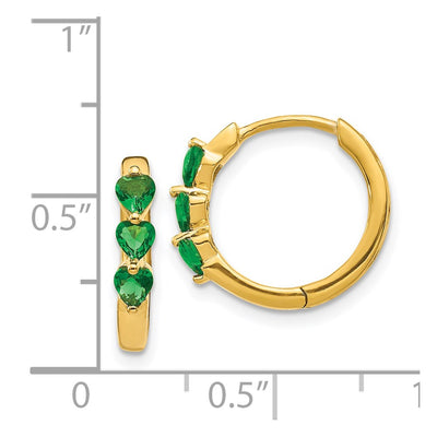14K Created Emerald Polished Hinged Hoop Earrings