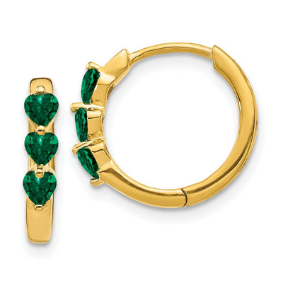 14K Created Emerald Polished Hinged Hoop Earrings