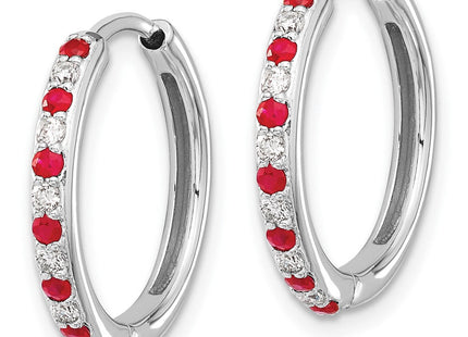 14k White Gold Diamond and Ruby Hinged Hoop Earrings (Style EM5607-RU-020-WA)