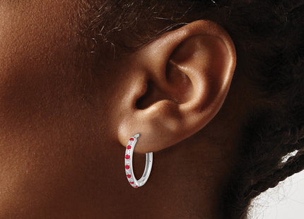 14k White Gold Diamond and Ruby Hinged Hoop Earrings (Style EM5607-RU-020-WA)