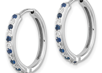14k White Gold Diamond and Sapphire Hinged Hoop Earrings (Style EM5607-SA-020-WA)