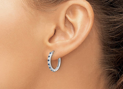 14k White Gold Diamond and Sapphire Hinged Hoop Earrings (Style EM5607-SA-020-WA)