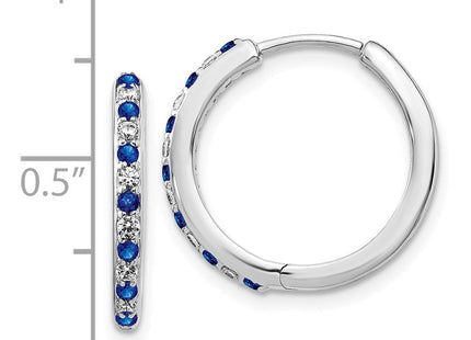 14k White Gold Diamond and Sapphire Hinged Hoop Earrings (Style EM5607-SA-020-WA)