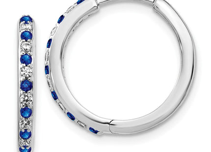 14k White Gold Diamond and Sapphire Hinged Hoop Earrings (Style EM5607-SA-020-WA)