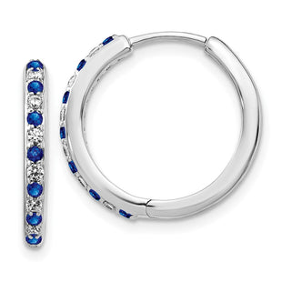 14k White Gold Diamond and Sapphire Hinged Hoop Earrings (Style EM5607-SA-020-WA)
