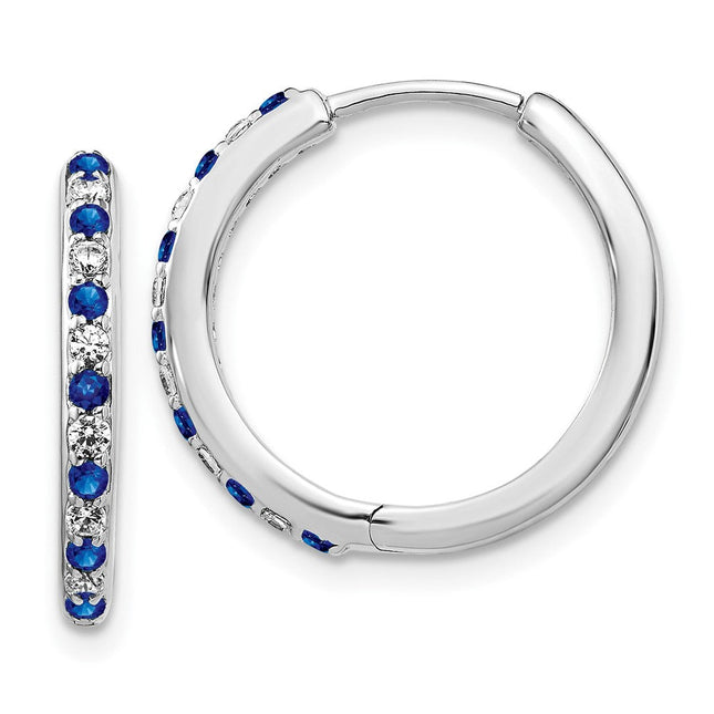 14k White Gold Diamond and Sapphire Hinged Hoop Earrings, 18 x 19mm