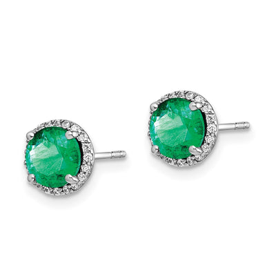 14K White Gold Diamond and Emerald Post Earrings