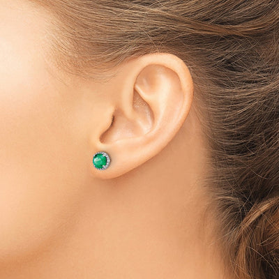 14K White Gold Diamond and Emerald Post Earrings