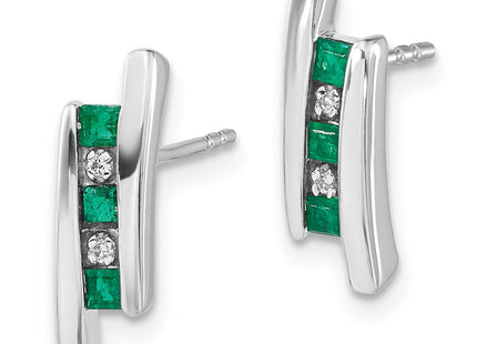 14k White Gold Diamond and Emerald Earrings (Style EM5614-EM-002-WA)