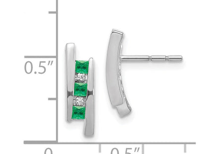 14k White Gold Diamond and Emerald Earrings (Style EM5614-EM-002-WA)