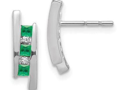 14k White Gold Diamond and Emerald Earrings (Style EM5614-EM-002-WA)