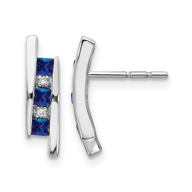 14k White Gold Diamond and Sapphire Earrings, 15 x 4mm