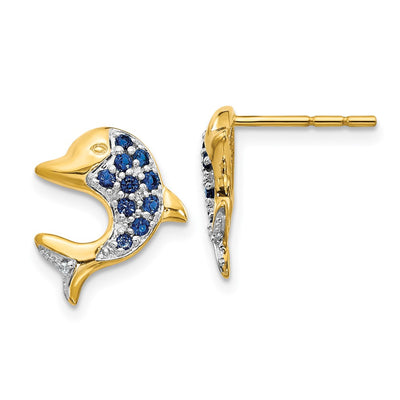 14K w/Rhodium Marquise Sapphire/Diamond Dolphin Post Earrings