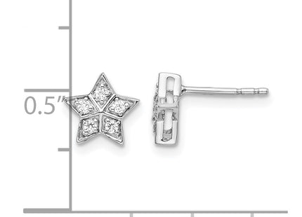 14K white gold diamond star earrings, further view