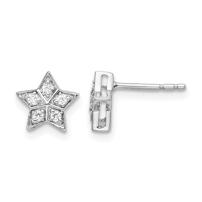 14k White Gold Diamond Star Post Earrings, 7.5 x 7.5mm