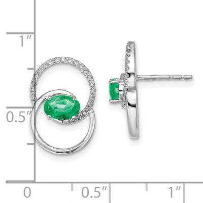 14K White Gold Double Circle Emerald/Diamond Post Earrings