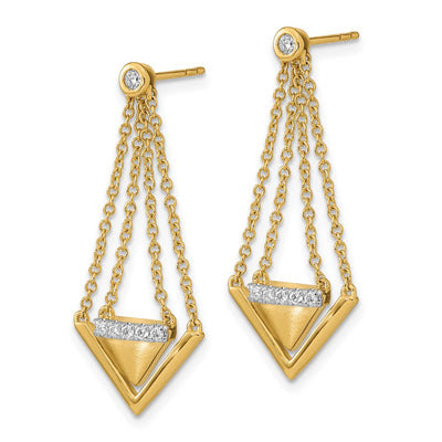 14K Satin/Polished Diamond Triangle Chain Dangle Post Earrings