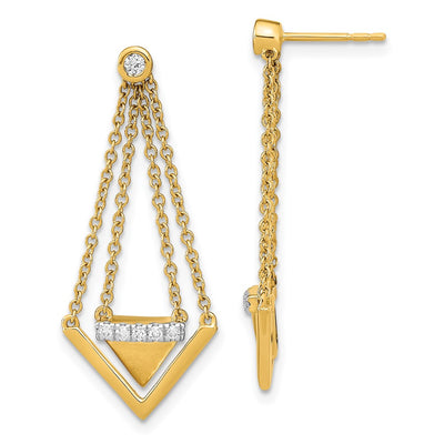 14K Satin/Polished Diamond Triangle Chain Dangle Post Earrings