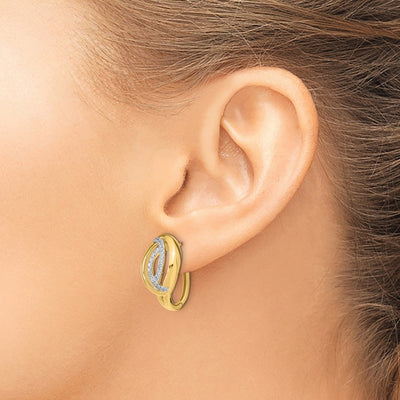 14K Polished Diamond Oval Hinged Hoop Earrings